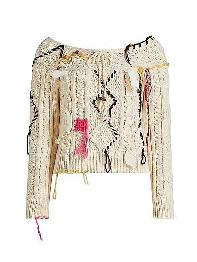Vaggelis Cable-Knit Off-The-Shoulder Sweater