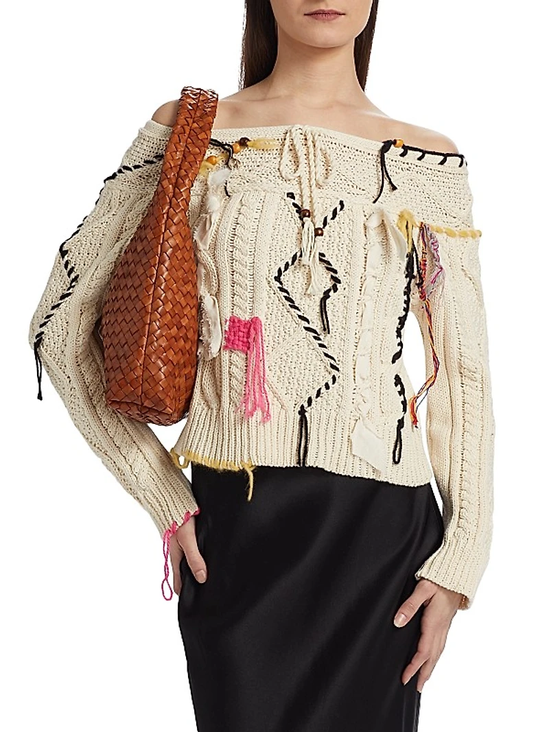 Vaggelis Cable-Knit Off-The-Shoulder Sweater