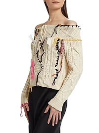 Vaggelis Cable-Knit Off-The-Shoulder Sweater