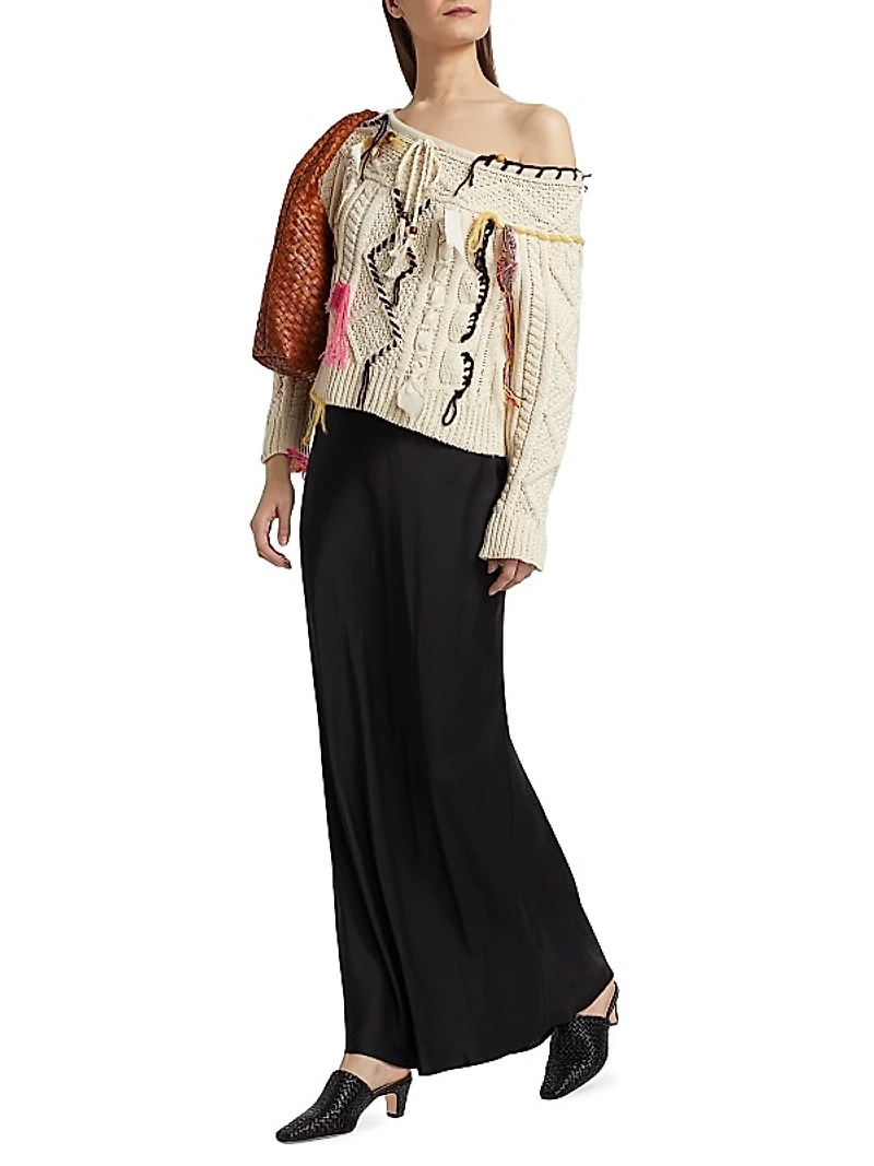 Vaggelis Cable-Knit Off-The-Shoulder Sweater