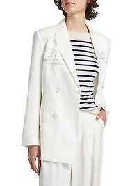 Chora Embroidered Linen-Cotton Double-Breasted Blazer