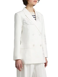 Chora Embroidered Linen-Cotton Double-Breasted Blazer