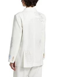 Chora Embroidered Linen-Cotton Double-Breasted Blazer