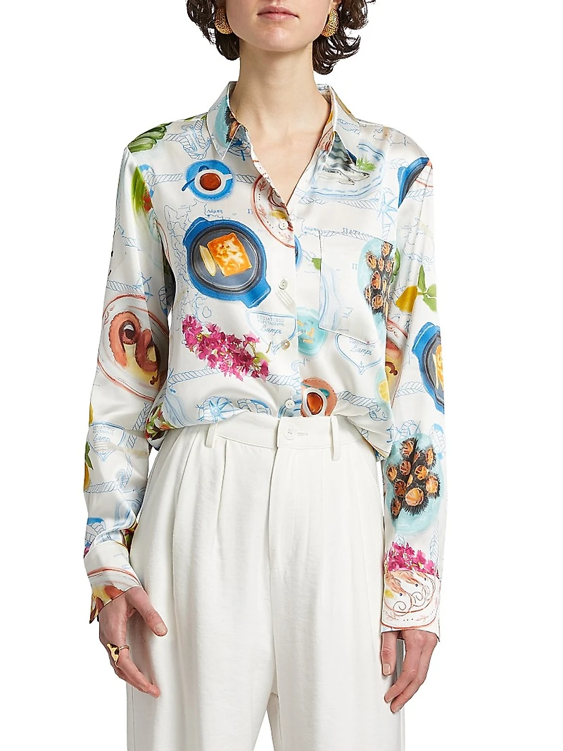 Lampi Graphic Silk-Blend Button-Front Shirt