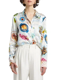 Lampi Graphic Silk-Blend Button-Front Shirt