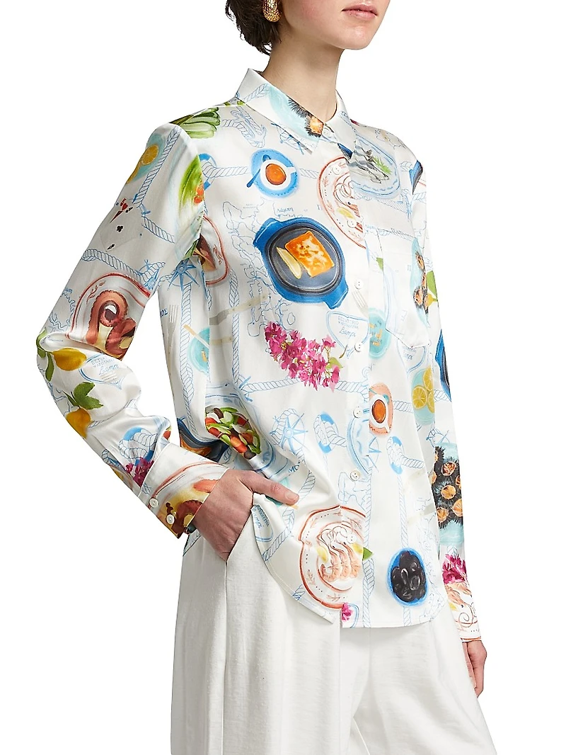 Lampi Graphic Silk-Blend Button-Front Shirt