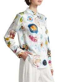 Lampi Graphic Silk-Blend Button-Front Shirt
