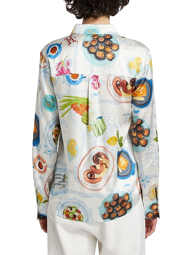 Lampi Graphic Silk-Blend Button-Front Shirt