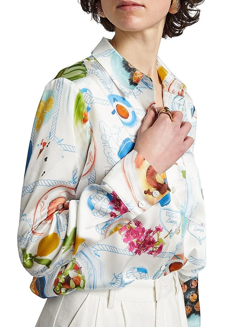 Lampi Graphic Silk-Blend Button-Front Shirt