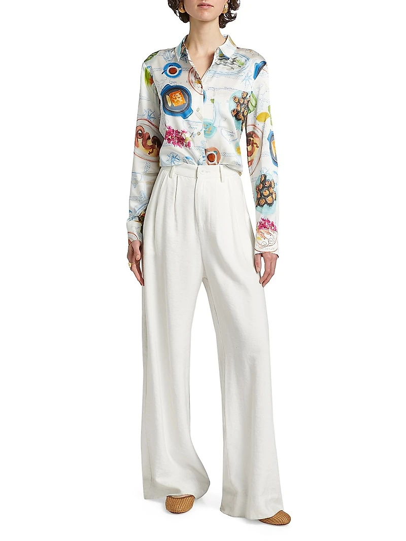 Lampi Graphic Silk-Blend Button-Front Shirt