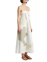 Patmos Printed Linen-Cotton Strapless Midi-Dress