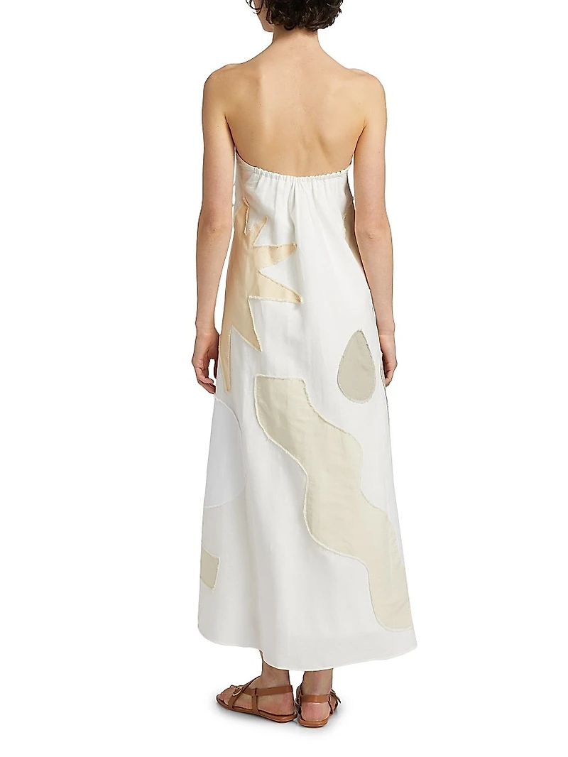 Patmos Printed Linen-Cotton Strapless Midi-Dress