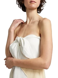 Patmos Printed Linen-Cotton Strapless Midi-Dress