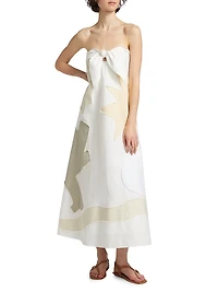 Patmos Printed Linen-Cotton Strapless Midi-Dress