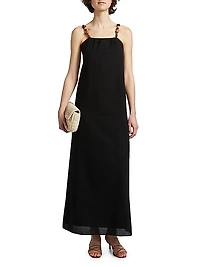 Grikos Beaded Cotton Seersucker Maxi Dress