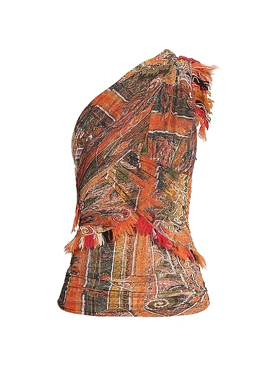 Devona Fringe One-Shoulder Top