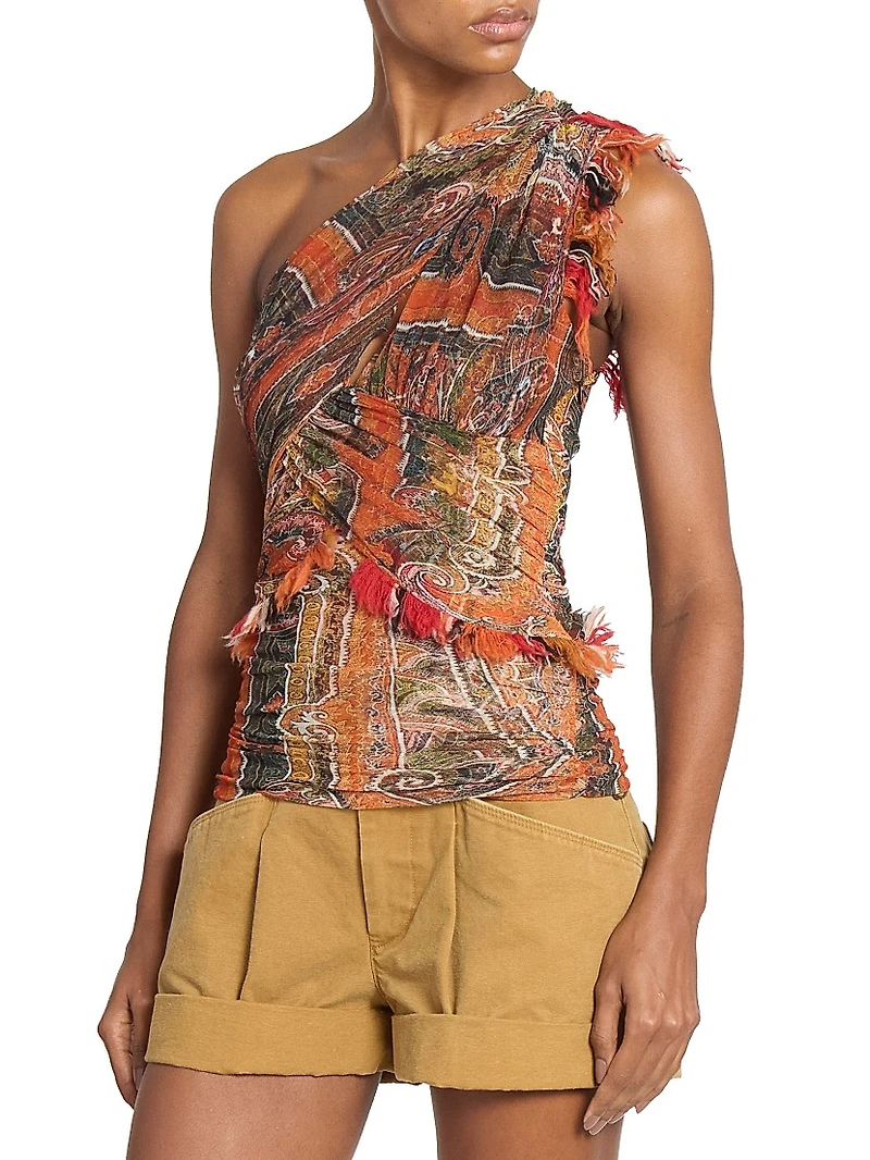 Devona Fringe One-Shoulder Top