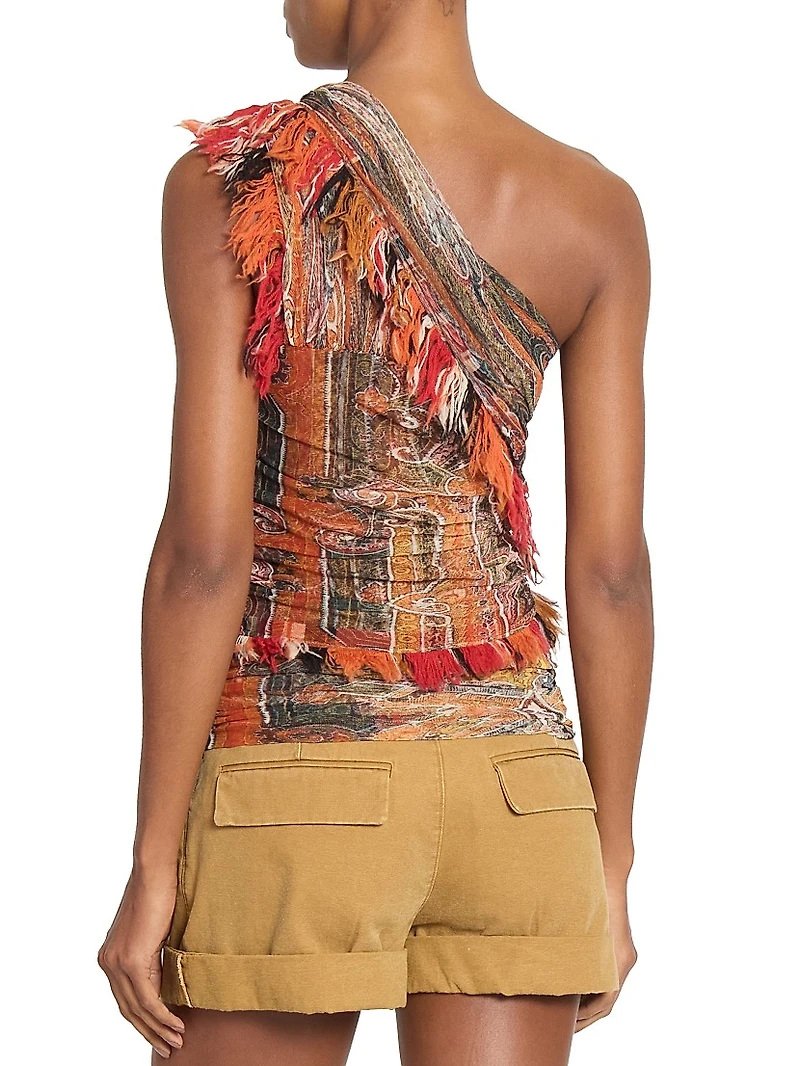 Devona Fringe One-Shoulder Top