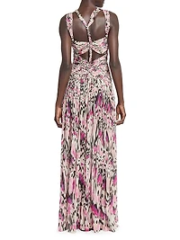 Rafael Ruched & Braided Printed Silk Dress