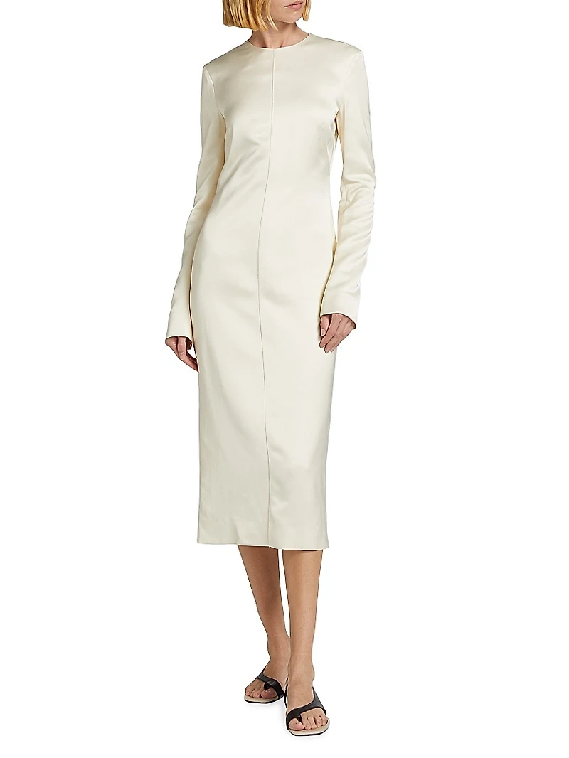 Satin Round Neck Midi-Dress