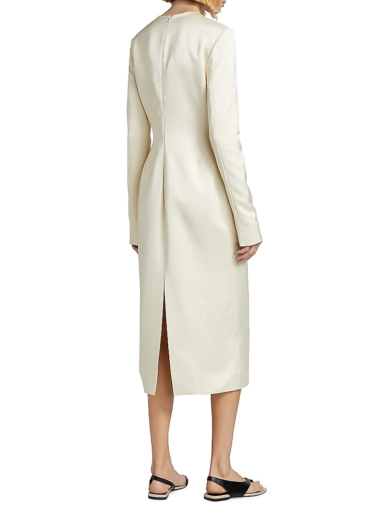 Satin Round Neck Midi-Dress