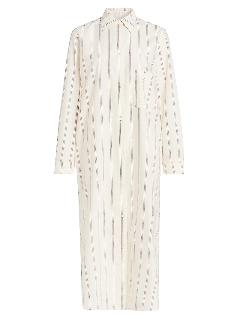 Striped Cotton-Blend Midi-Shirtdress