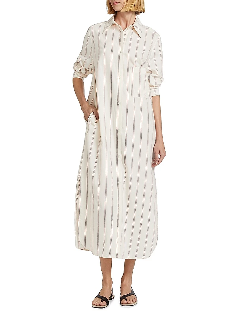 Striped Cotton-Blend Midi-Shirtdress