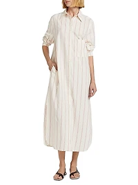 Striped Cotton-Blend Midi-Shirtdress