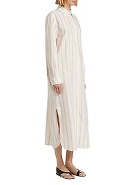 Striped Cotton-Blend Midi-Shirtdress