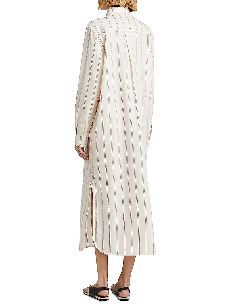 Striped Cotton-Blend Midi-Shirtdress