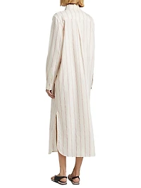 Striped Cotton-Blend Midi-Shirtdress