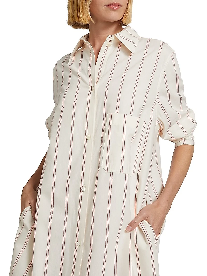 Striped Cotton-Blend Midi-Shirtdress
