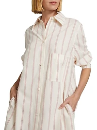 Striped Cotton-Blend Midi-Shirtdress