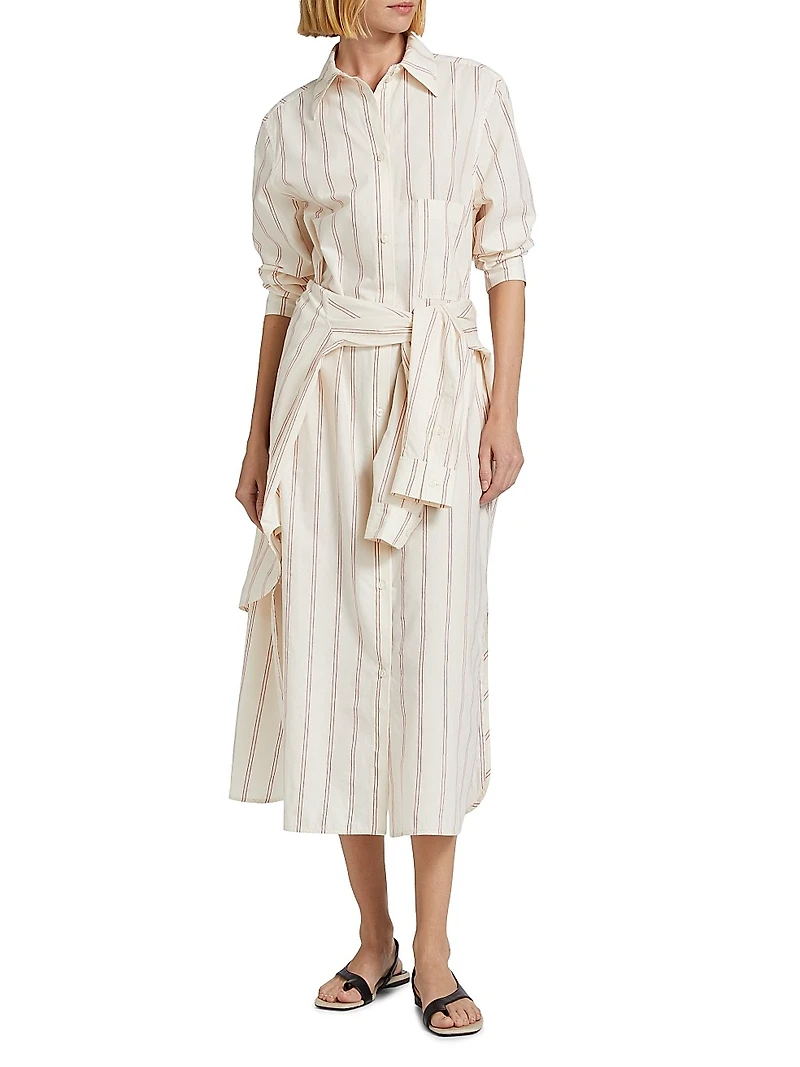 Striped Cotton-Blend Midi-Shirtdress