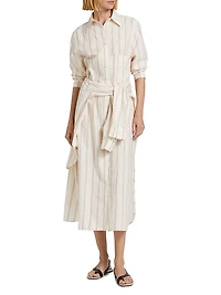 Striped Cotton-Blend Midi-Shirtdress