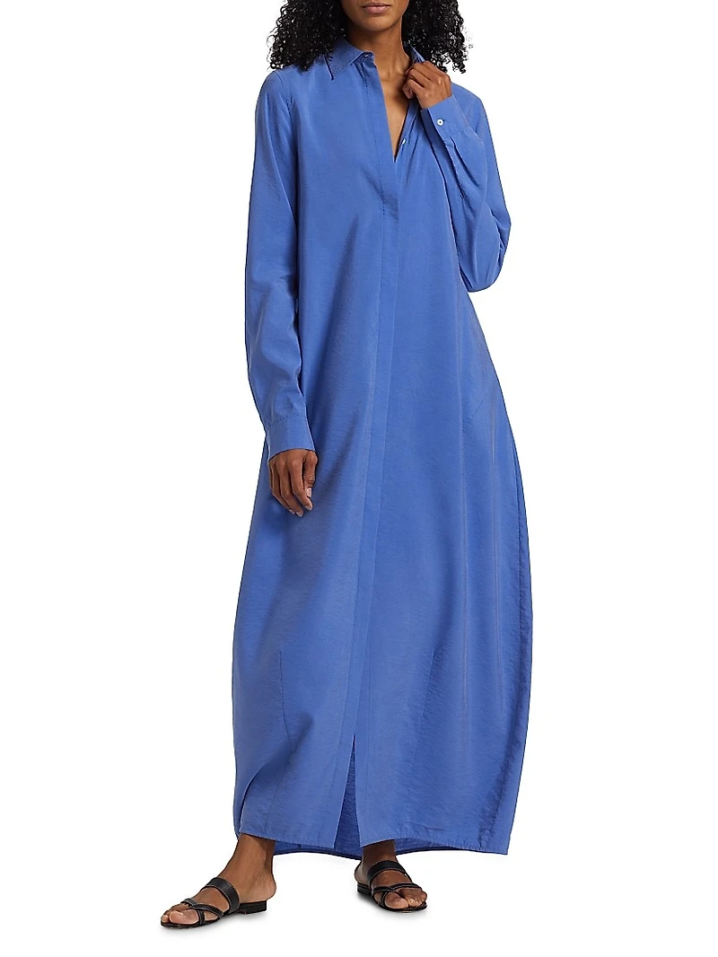 Silk-Blend Parachute-Style Maxi Shirtdress