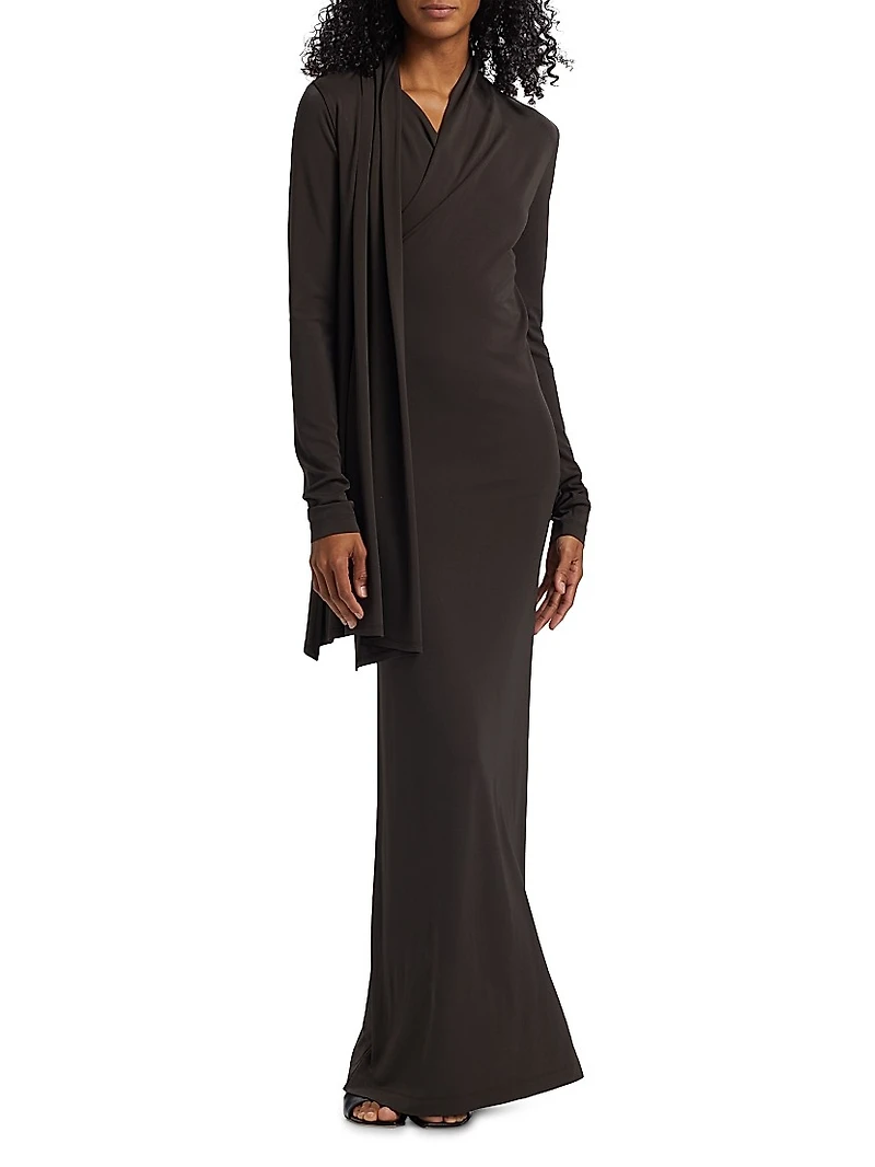 Stretch-Jersey Draped Maxi Dress