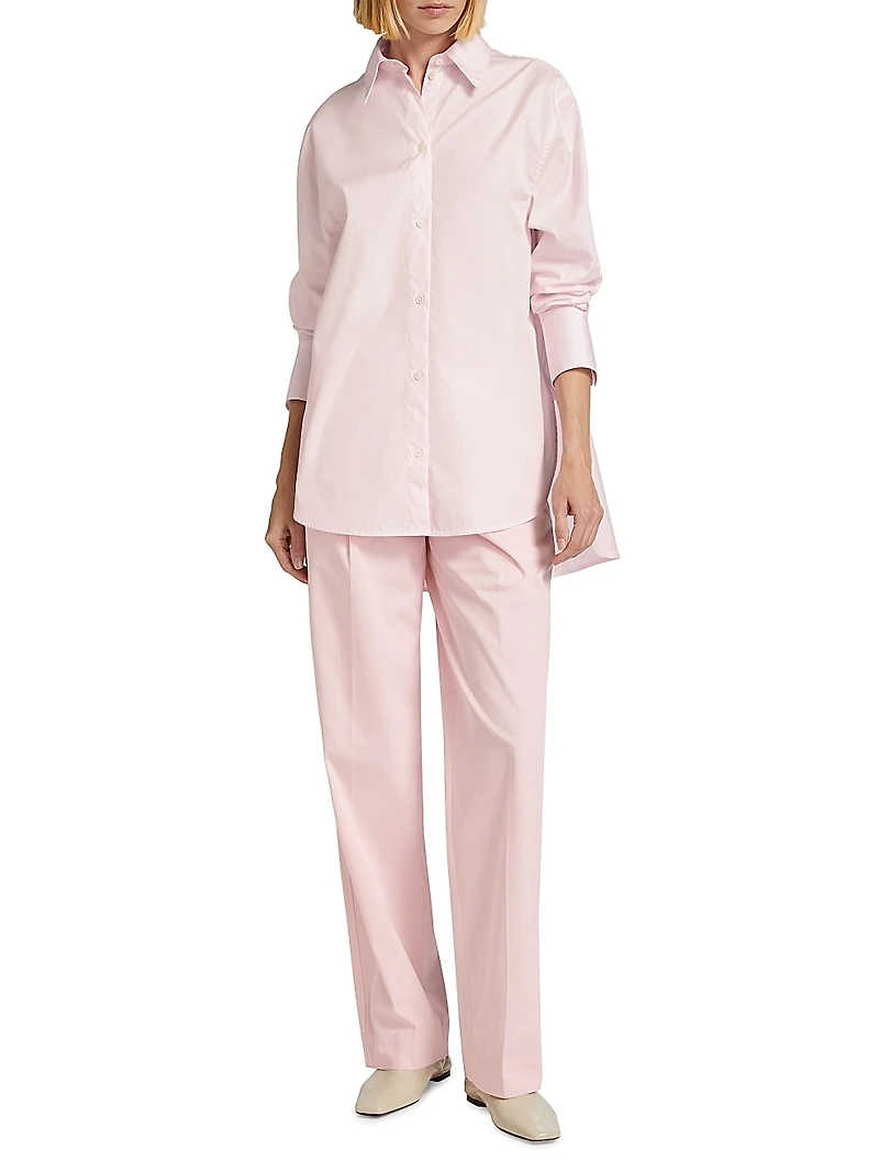 Cotton Poplin Button-Front Shirt