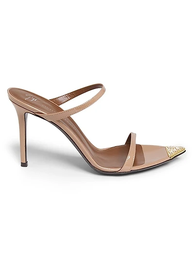 Intrigo 90MM Crystal-Embellished Patent Leather Sandals