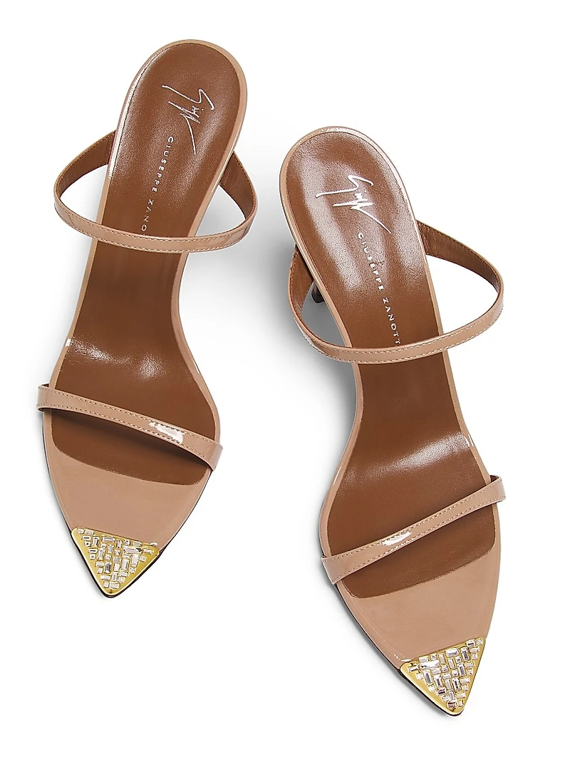 Intrigo 90MM Crystal-Embellished Patent Leather Sandals