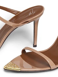 Intrigo 90MM Crystal-Embellished Patent Leather Sandals