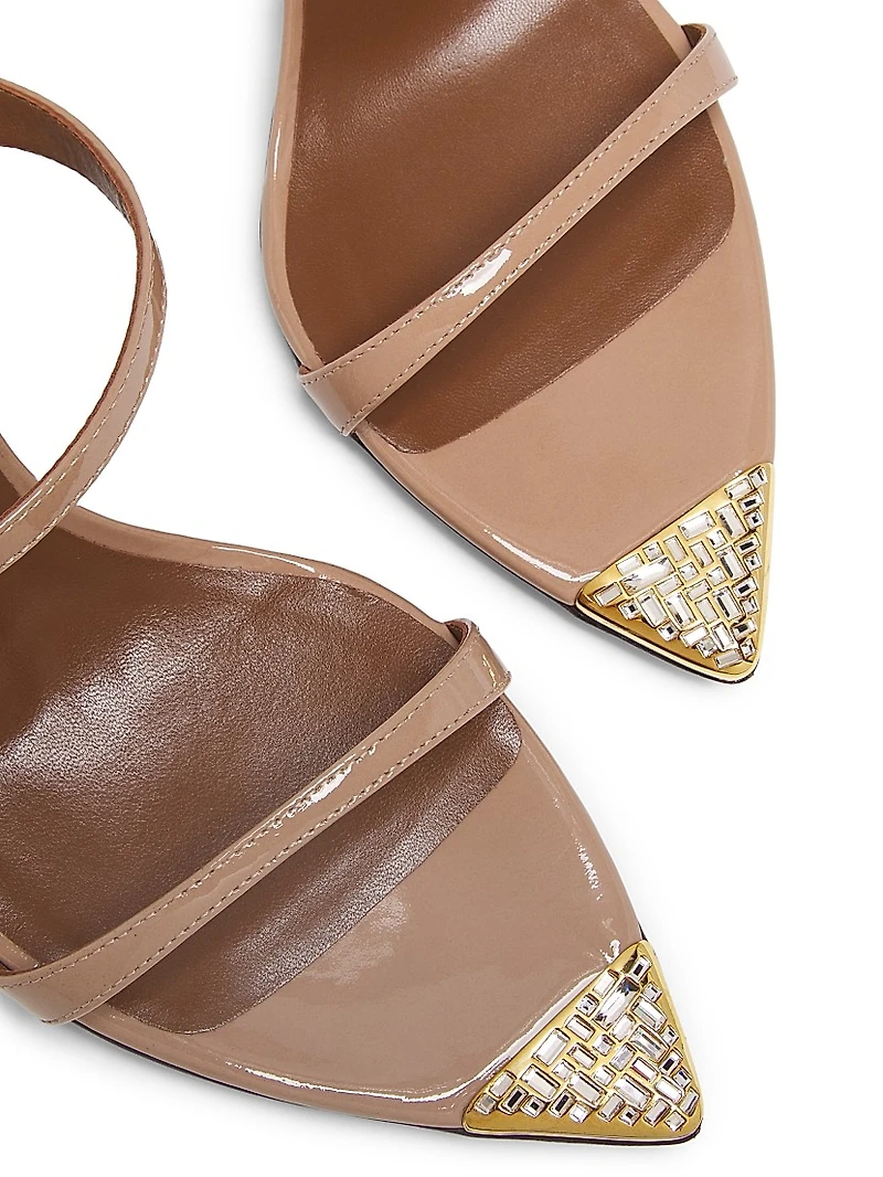 Intrigo 90MM Crystal-Embellished Patent Leather Sandals