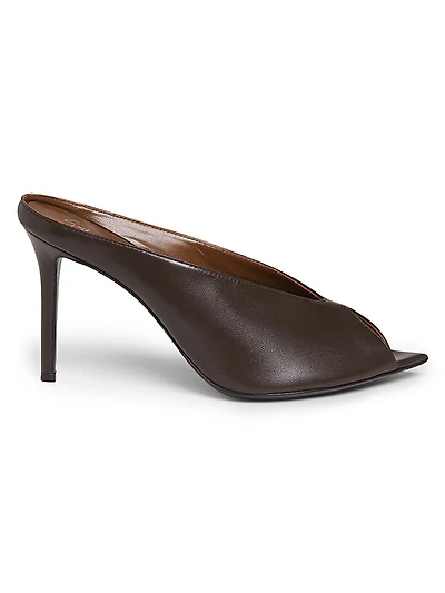 90MM Leather Peep-Toe Mules