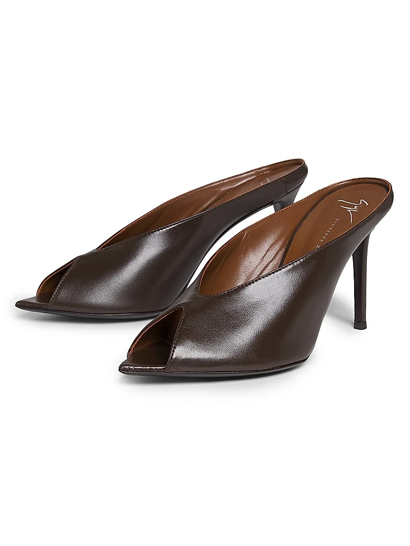 90MM Leather Peep-Toe Mules
