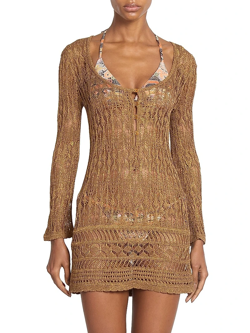 Pia Metallicized Lace-Knit Dress