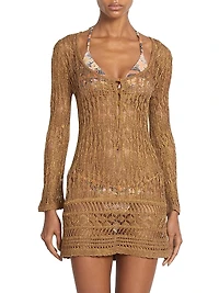 Pia Metallicized Lace-Knit Dress