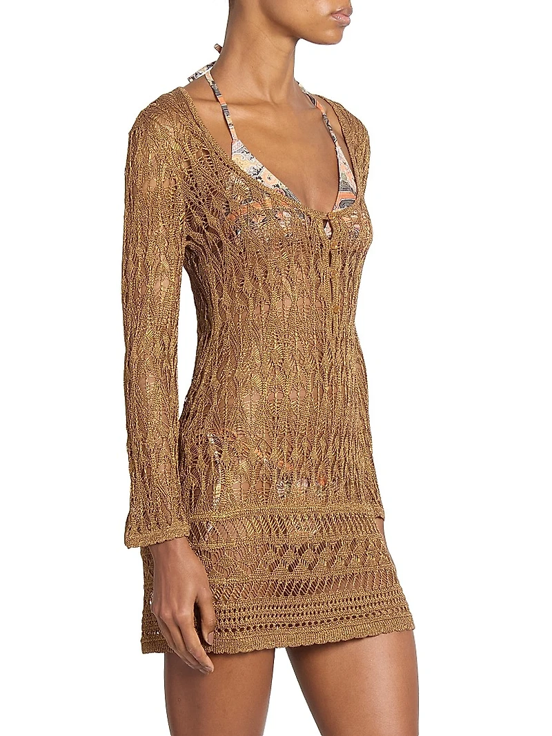 Pia Metallicized Lace-Knit Dress