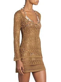 Pia Metallicized Lace-Knit Dress