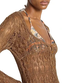 Pia Metallicized Lace-Knit Dress