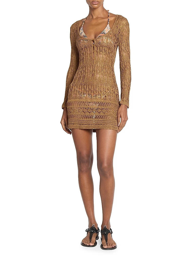 Pia Metallicized Lace-Knit Dress